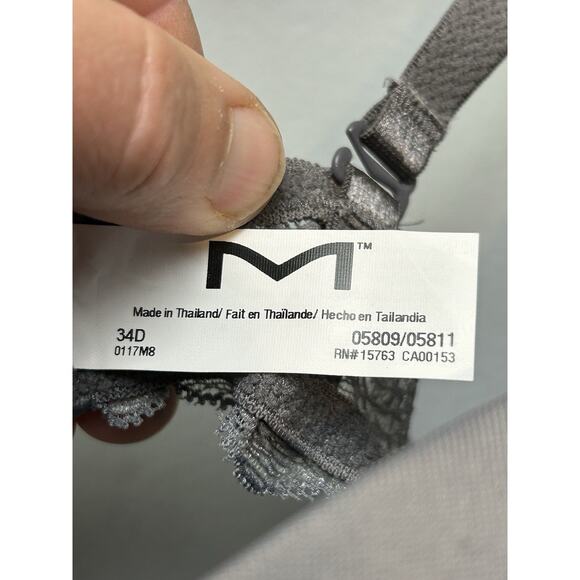 Maidenform Women 05809 Push Up Bra‎ Gray Lace Floral Womens Size 34D New - Picture 7 of 10